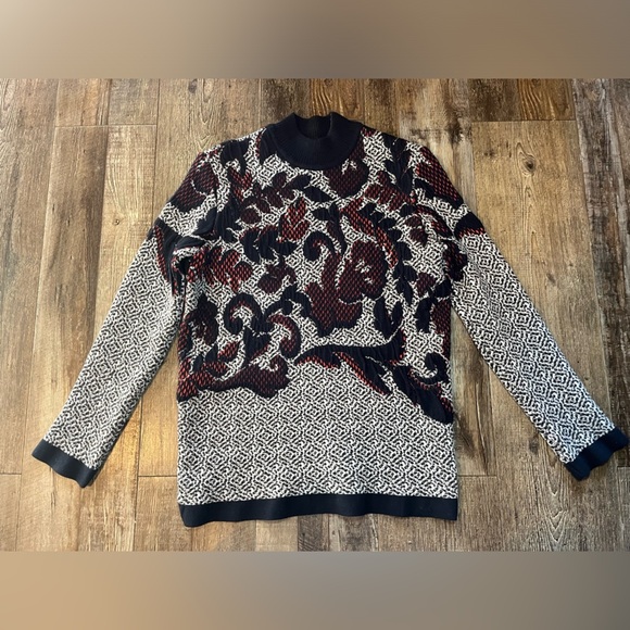 Tory Burch Intarsia Floral Heavy Wool Blend Sweater Size XS - Picture 2 of 6